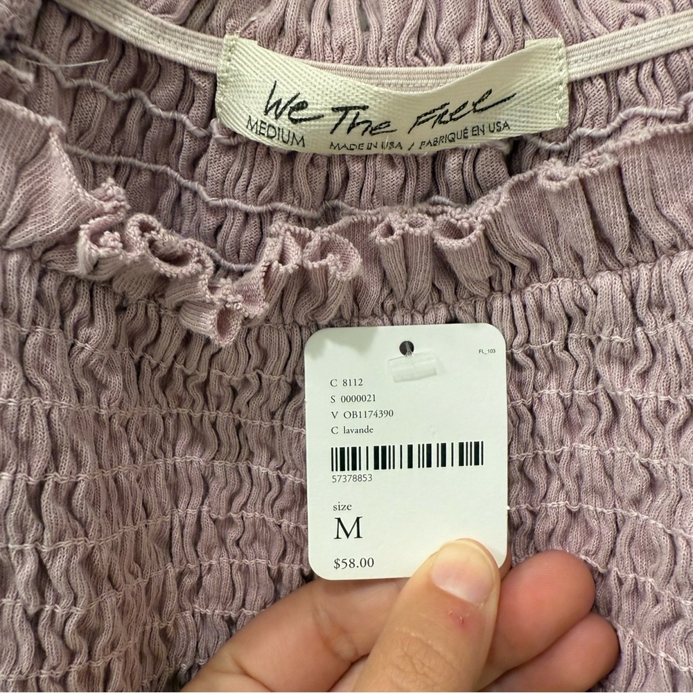 Free People Smocked Top Medium Lavender NWT Puffy Sleeve We The Free Boho - Picture 2 of 5